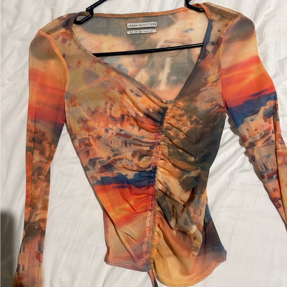 Urban Outfitters Orange Red Asymmetrical Ruched Bodysuit